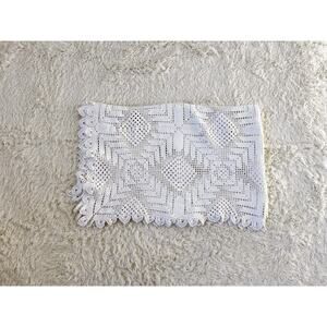 Vintage Off-White Hand Knit Crochet Tablecloth 66x50 Retro 1940s Home Decor